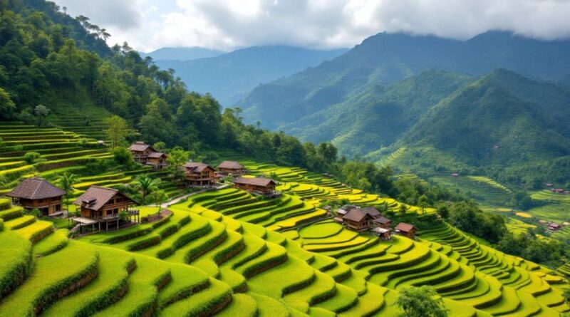 Lanskap hijau dan rumah tradisional di Jawa Barat.